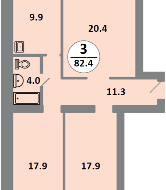 Продаётся 3-комнатная квартира, 82.3 м²