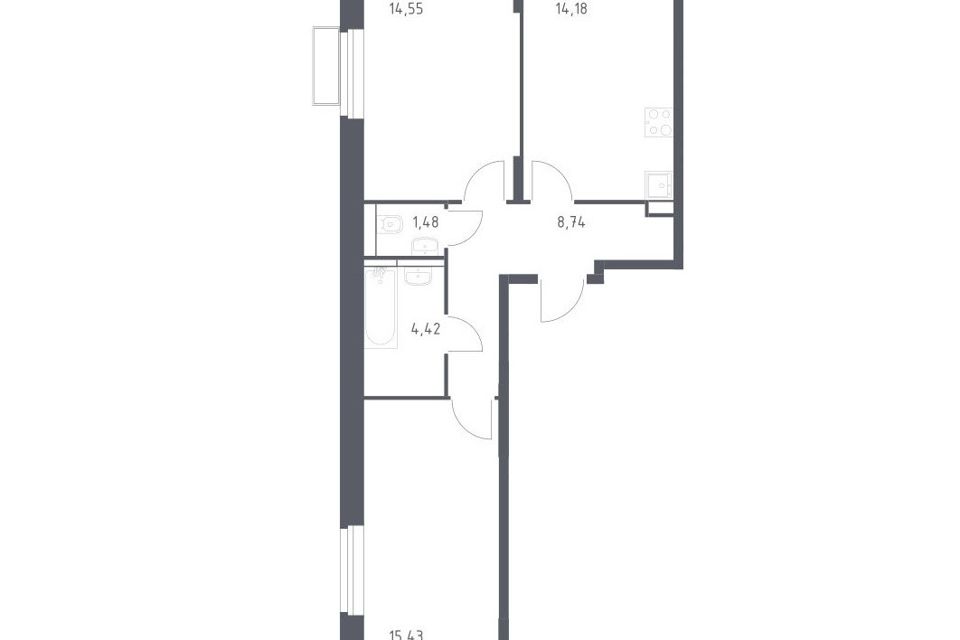 Продаётся 2-комнатная квартира, 58.8 м²