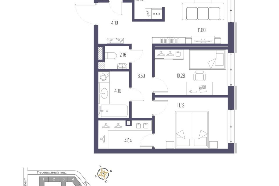 Продаётся 2-комнатная квартира, 62 м²