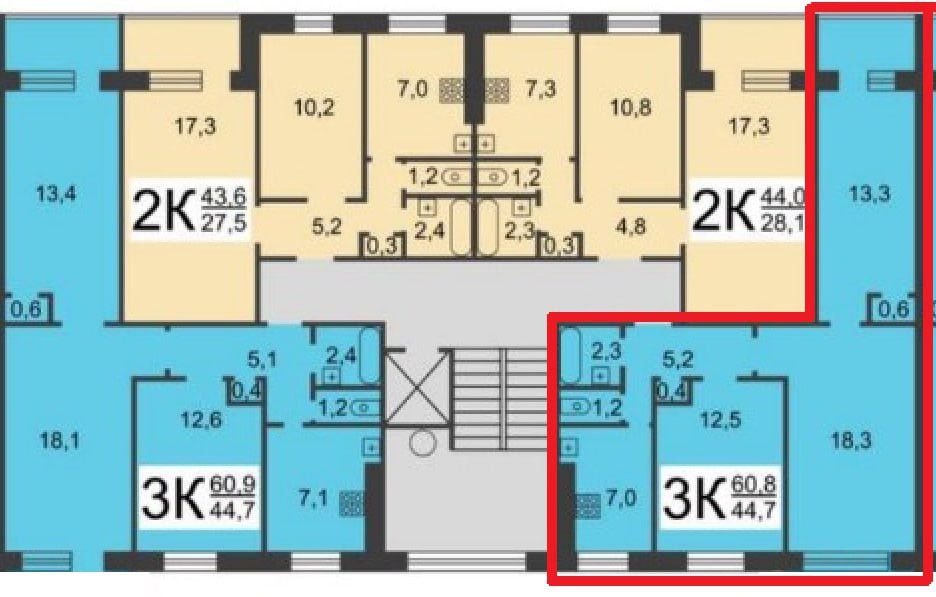 Продаётся 3-комнатная квартира, 61.6 м²