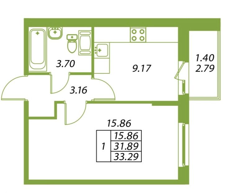 Продаётся 1-комнатная квартира, 31 м²