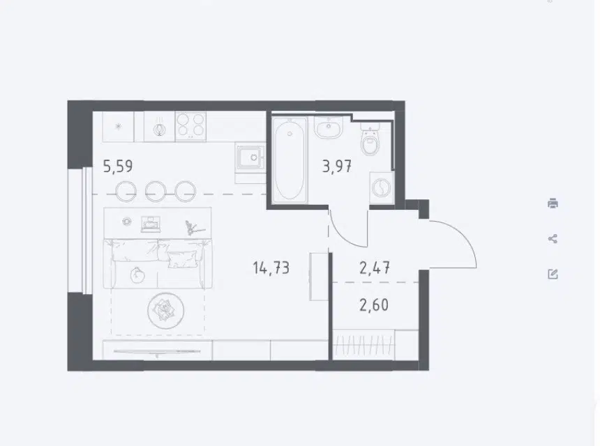 Продаётся студия, 29.4 м²