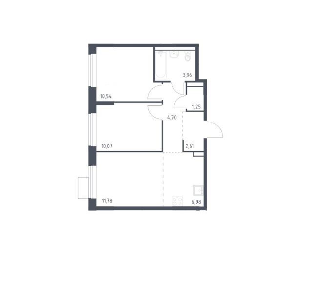 Продаётся 2-комнатная квартира, 51.89 м²