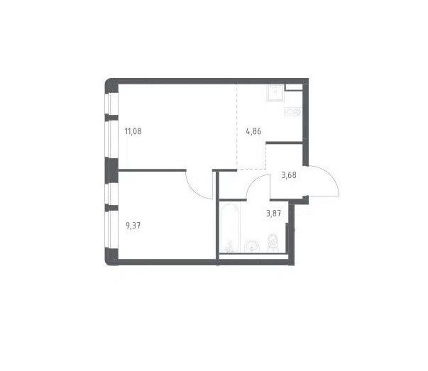 Продаётся 1-комнатная квартира, 32.86 м²