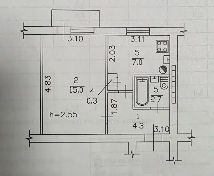 Продаётся 1-комнатная квартира, 30.1 м²