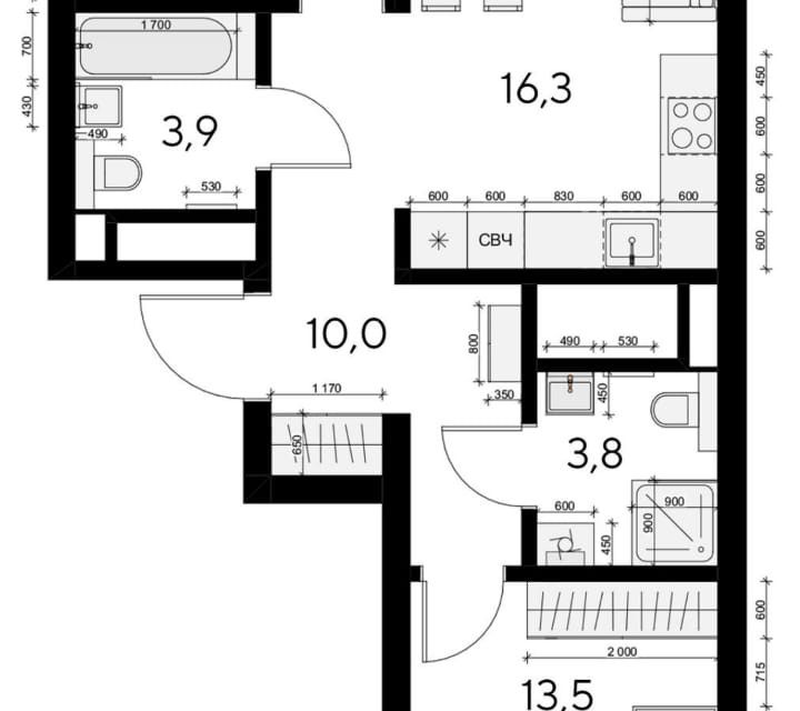 Продаётся 2-комнатная квартира, 59.5 м²
