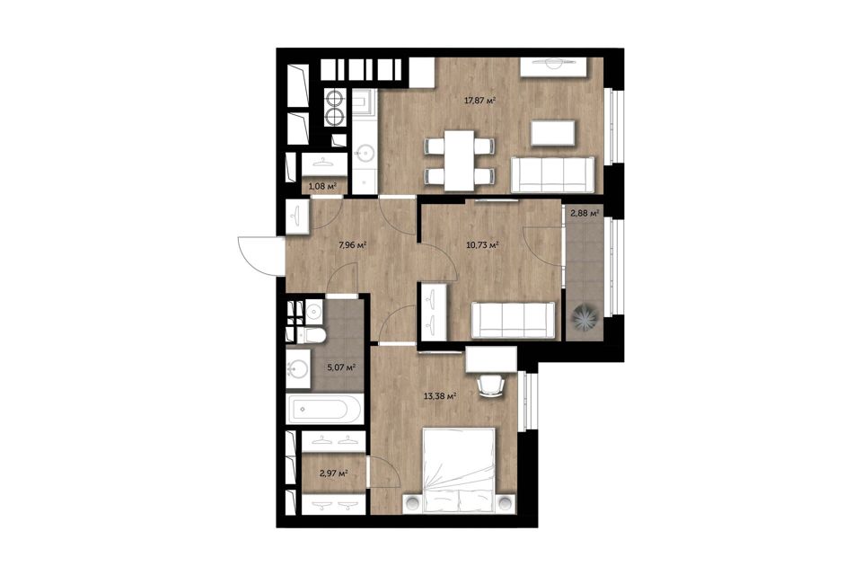 Продаётся 2-комнатная квартира, 59.35 м²