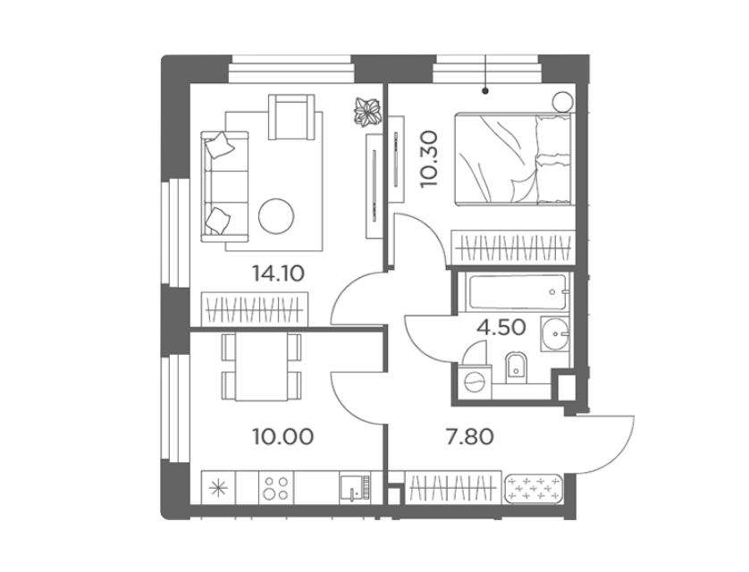 Продаётся 2-комнатная квартира, 46.7 м²