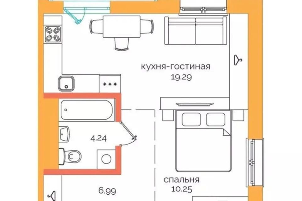 Продаётся 1-комнатная квартира, 44 м²
