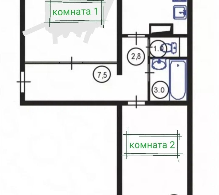 Продаётся 2-комнатная квартира, 49.9 м²