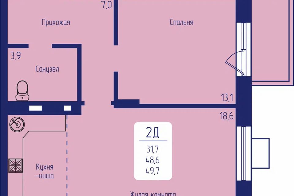 Продаётся 2-комнатная квартира, 49.7 м²