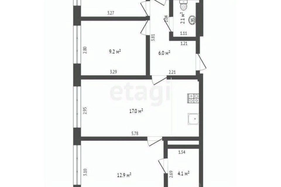 Продаётся 4-комнатная квартира, 65 м²