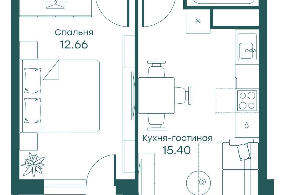 Продаётся 2-комнатная квартира, 39.38 м²