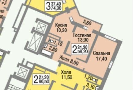 Продаётся 2-комнатная квартира, 59 м²