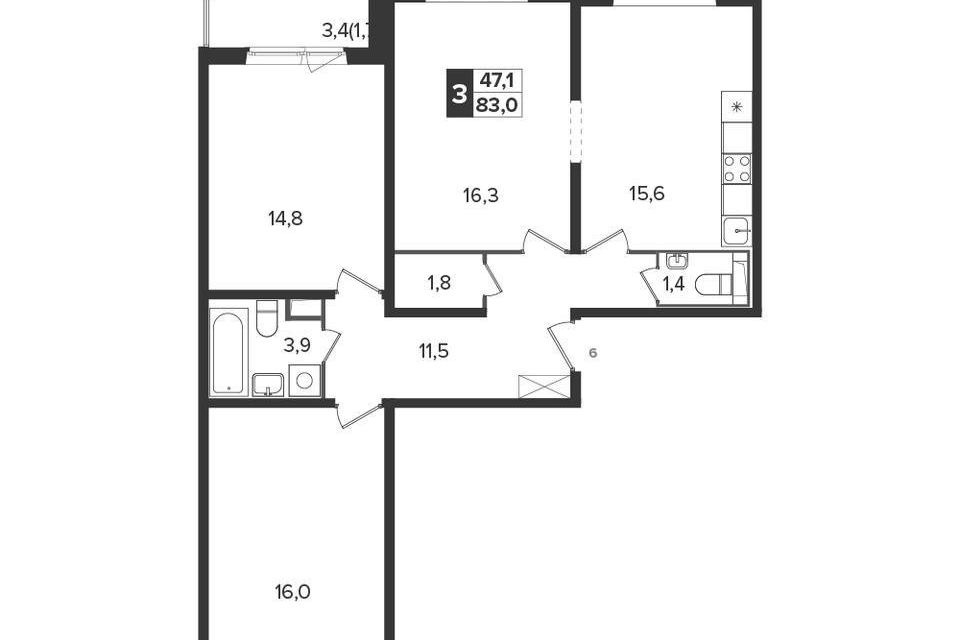 Продаётся 3-комнатная квартира, 83 м²