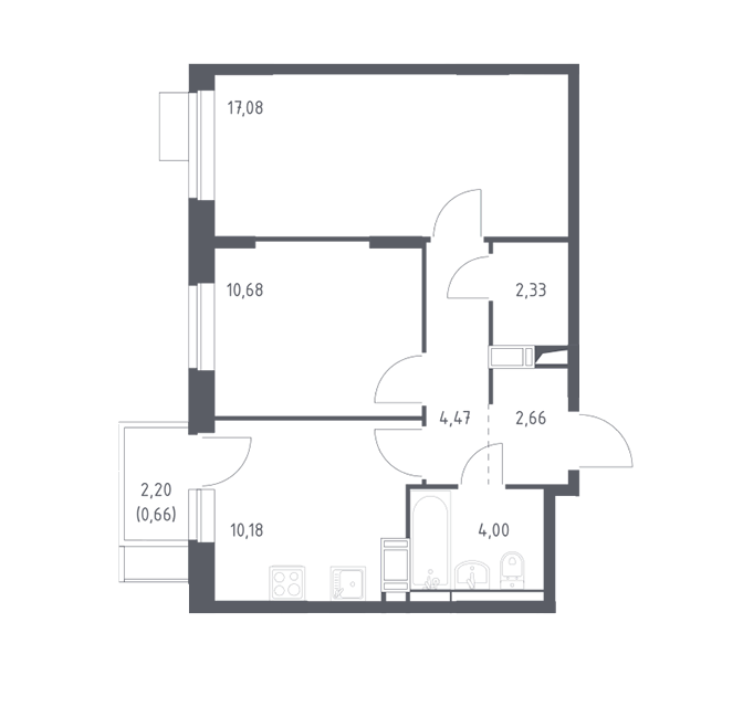 Продаётся 2-комнатная квартира, 52.06 м²