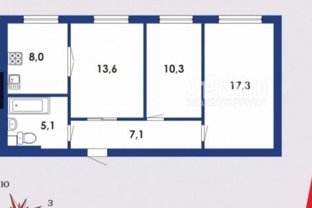 Продаётся 3-комнатная квартира, 67.8 м²