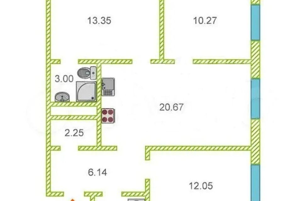 Продаётся 3-комнатная квартира, 70.9 м²