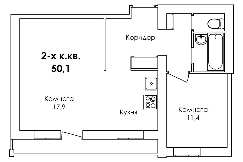 Продаётся 2-комнатная квартира, 50.1 м²
