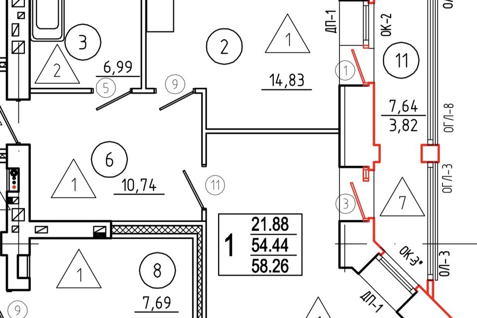 Продаётся 1-комнатная квартира, 58.3 м²
