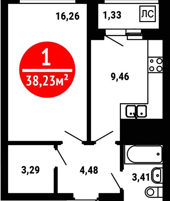 Продаётся 1-комнатная квартира, 38.4 м²