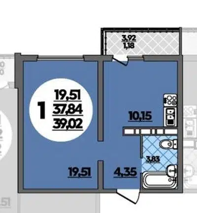 Продаётся 1-комнатная квартира, 38 м²