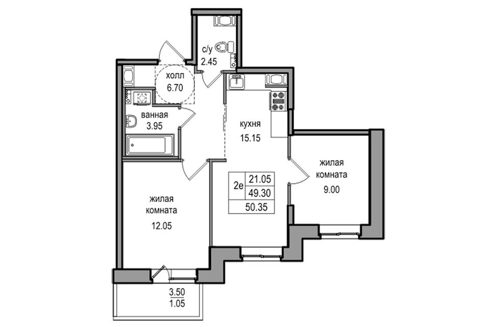 Продаётся 2-комнатная квартира, 50 м²