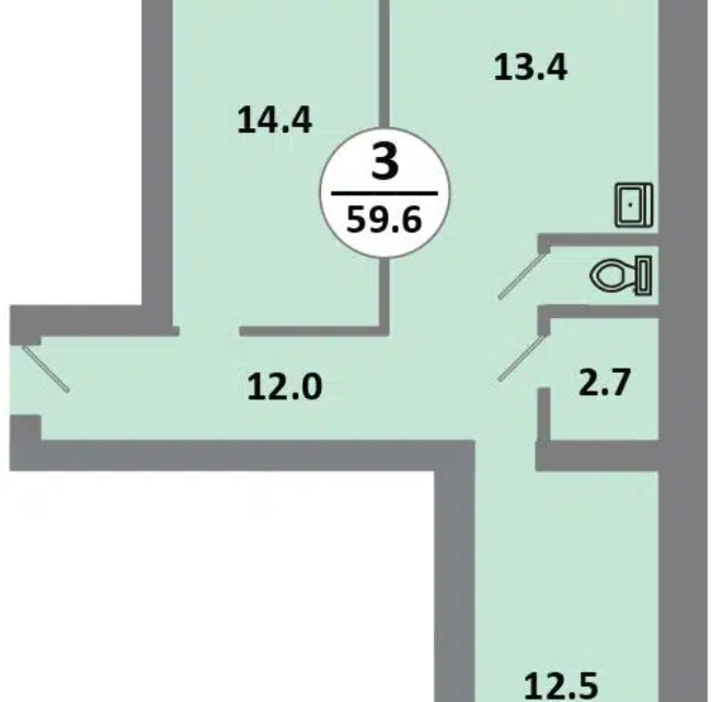 Продаётся 2-комнатная квартира, 59.6 м²