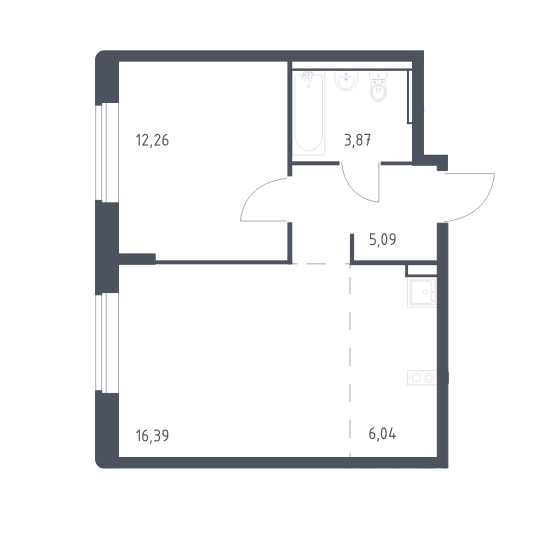 Продаётся 1-комнатная квартира, 43.65 м²