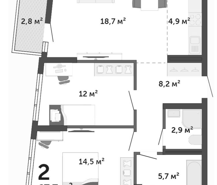 Продаётся 2-комнатная квартира, 67.7 м²