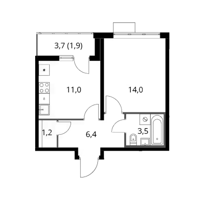 Продаётся 1-комнатная квартира, 38 м²