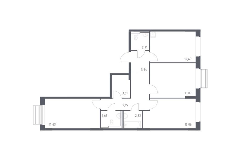 Продаётся 3-комнатная квартира, 78.51 м²