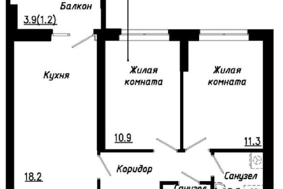 Продаётся 2-комнатная квартира, 53.6 м²
