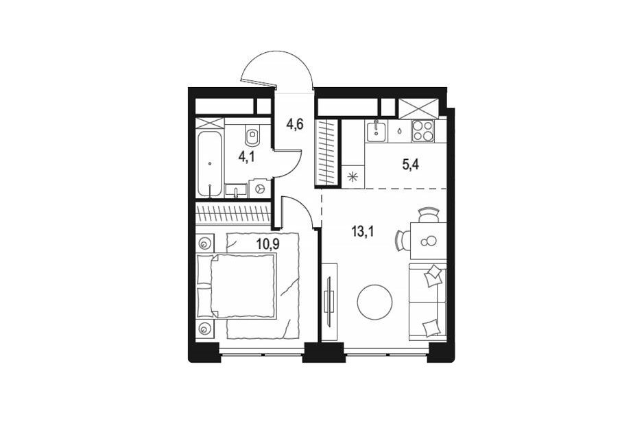 Продаётся 1-комнатная квартира, 38.1 м²