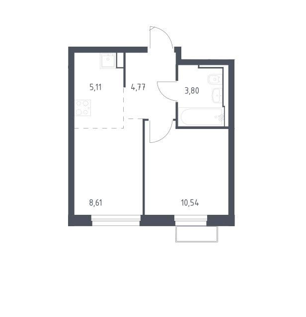 Продаётся 1-комнатная квартира, 32.83 м²