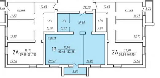 Продаётся 1-комнатная квартира, 63 м²