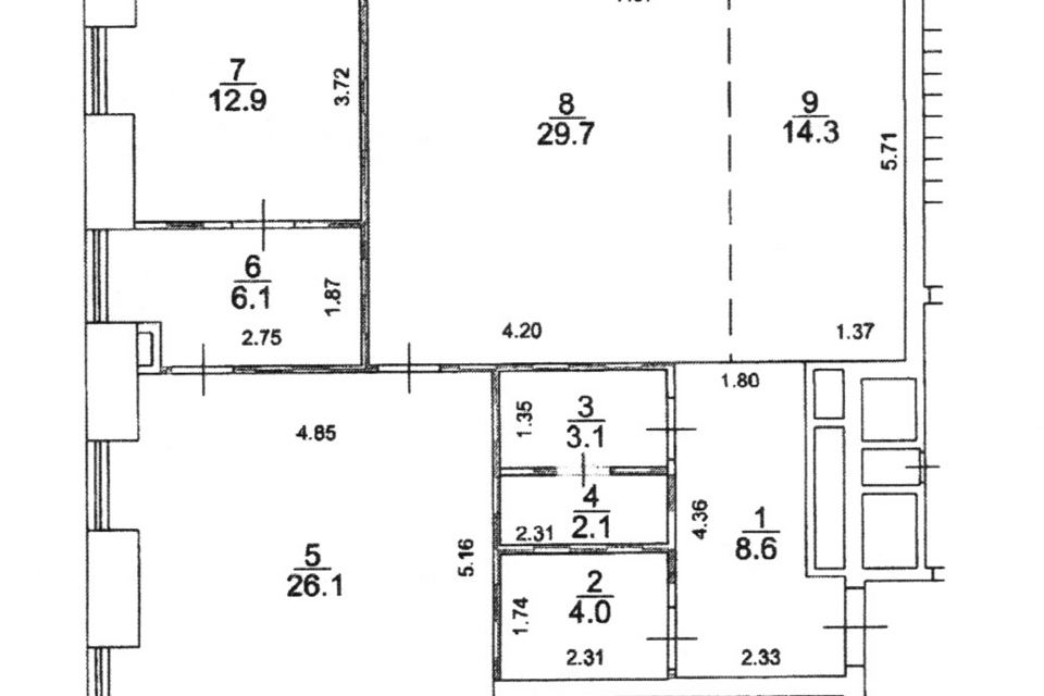 Продаётся 1-комнатная квартира, 107 м²