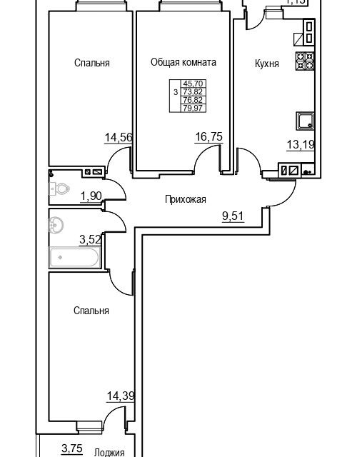 Продаётся 3-комнатная квартира, 78 м²