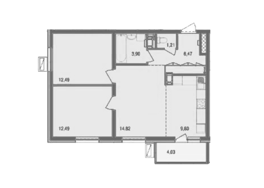 Продаётся 2-комнатная квартира, 62.39 м²