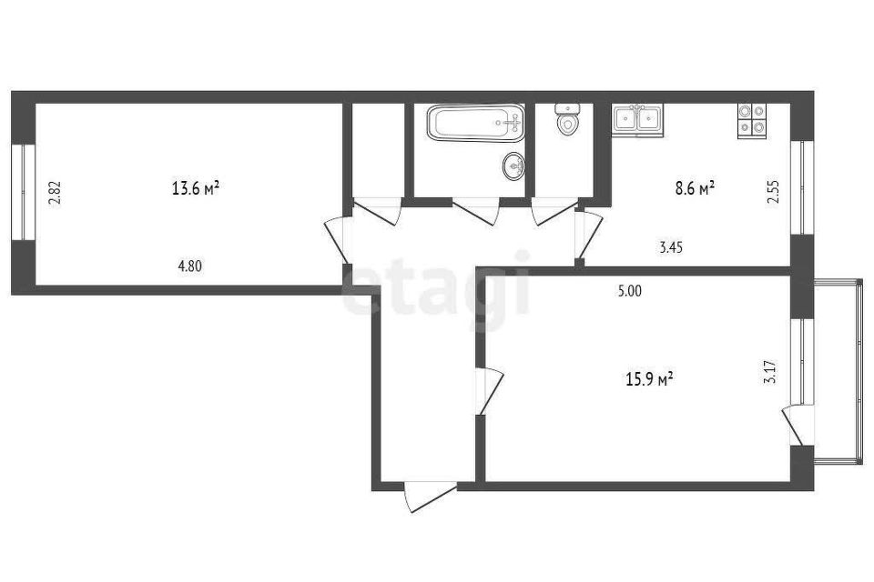 Продаётся 2-комнатная квартира, 50.4 м²