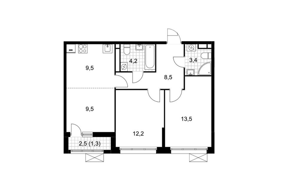 Продаётся 2-комнатная квартира, 62.1 м²