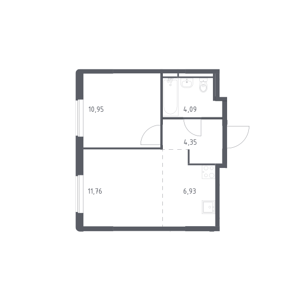 Продаётся 1-комнатная квартира, 38.08 м²