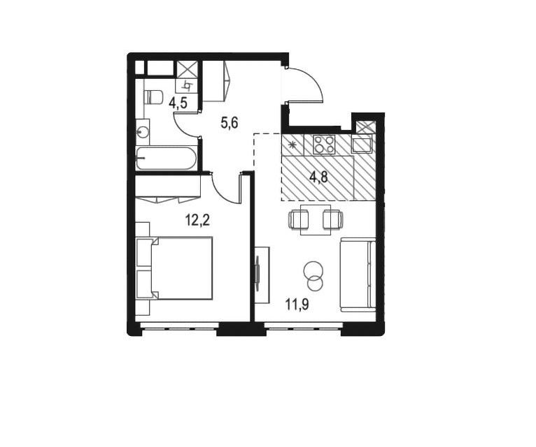 Продаётся 1-комнатная квартира, 39 м²