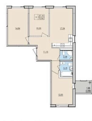 Продаётся 3-комнатная квартира, 72.5 м²