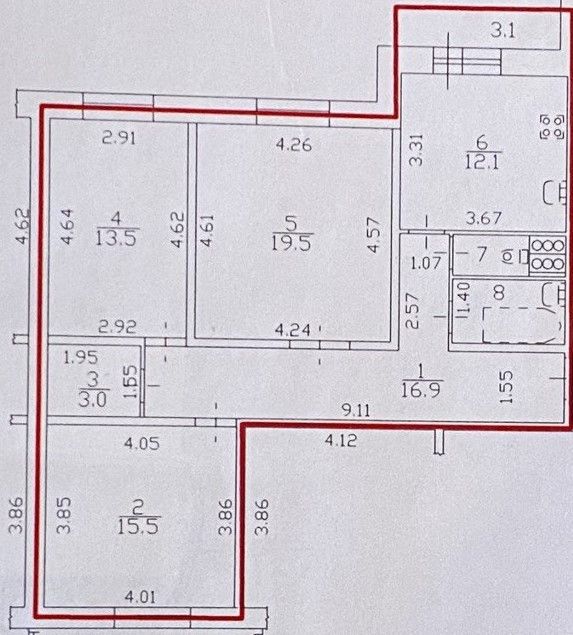 Продаётся 3-комнатная квартира, 85 м²