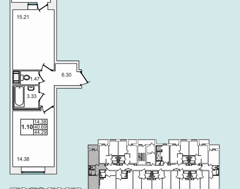Продаётся 1-комнатная квартира, 44.3 м²