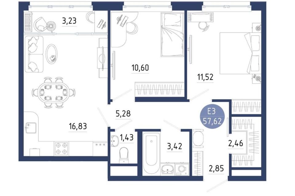 Продаётся 3-комнатная квартира, 58 м²