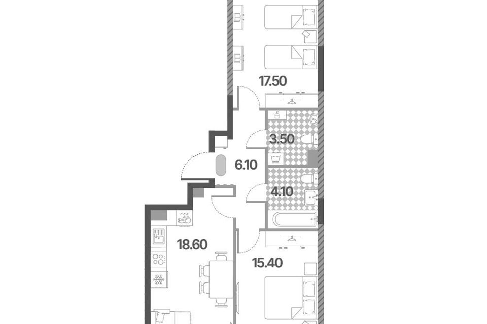 Продаётся 2-комнатная квартира, 65.2 м²