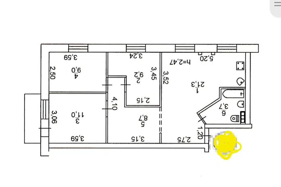 Продаётся 3-комнатная квартира, 62.7 м²