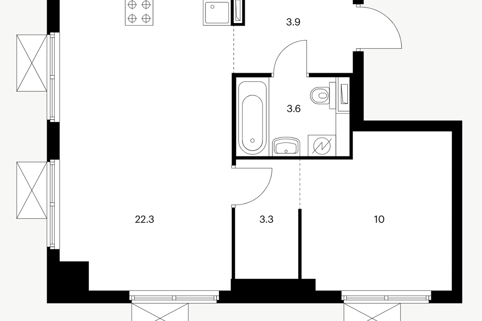 Продаётся 1-комнатная квартира, 43.1 м²